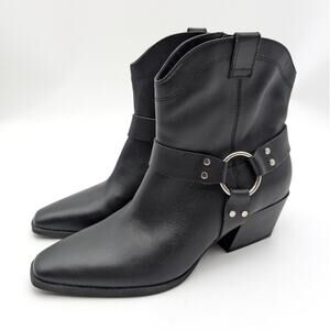 Open Edit Enzo Western Ankle Boot Square Toe Women's Black Size US8M EU38.5